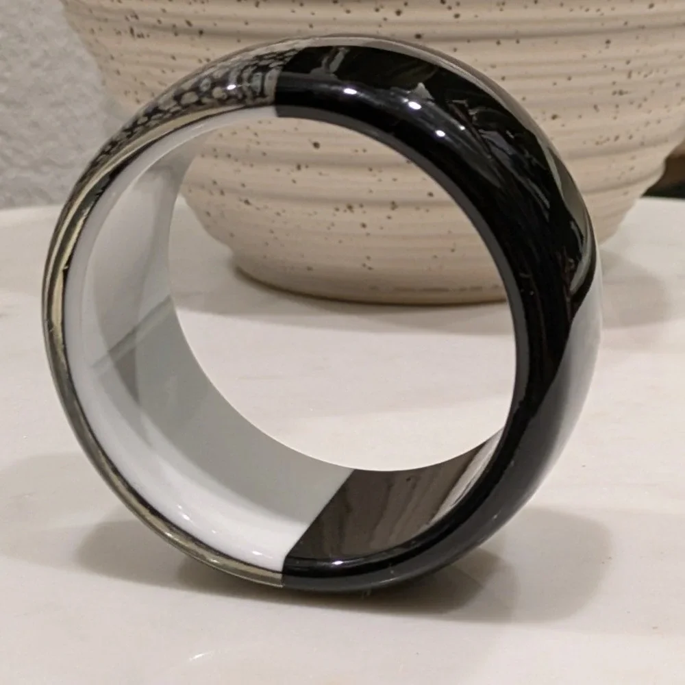 Unbranded Resin Bangle Bracelet Black Silver Pebble Statement Cuff 80s Madonna